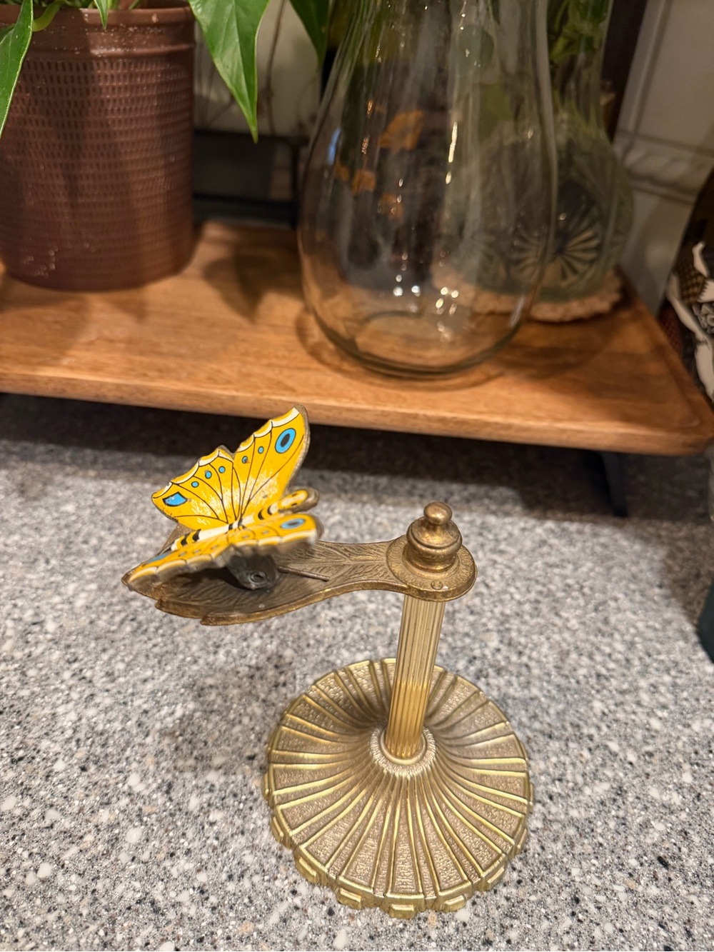 Brass Butterfly Picture/Note Holder with Yellow Enamel Butterfly